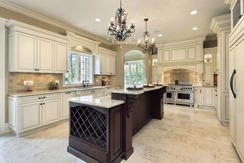 large kitchen island with wine rack