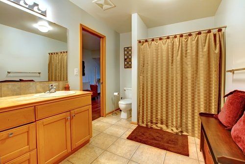 shower installation with a curtain rod
