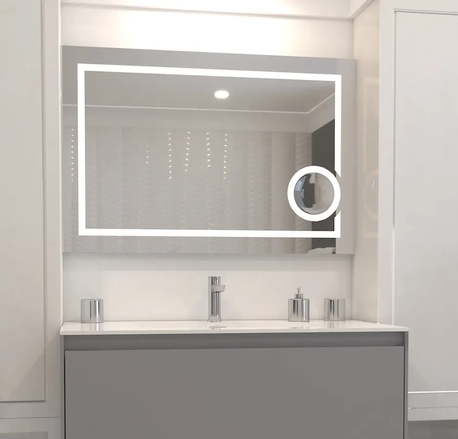 Rubi Faucet and Vanity Mirror With Lighting At TAPS Bath and Kitchen Showrooms