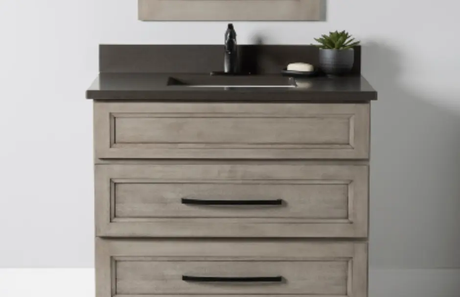 Stonewood Bath Cabinetry in Driftwood and Pewter