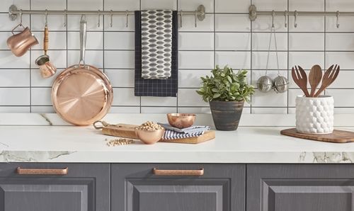 streamlined kitchen design with grey and white colours