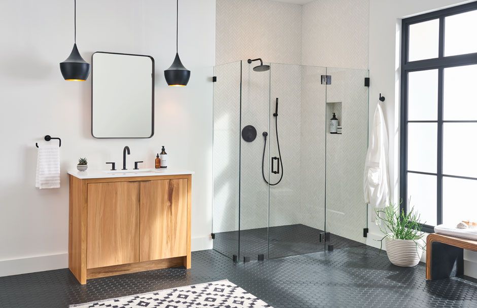 American standard black and white bathroom suite