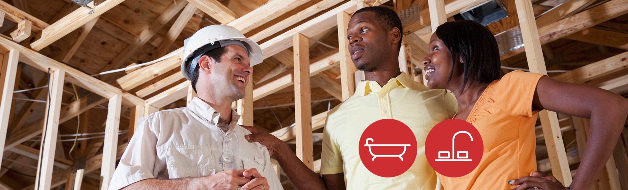 couple working with a contractor on-site