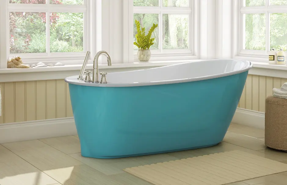 Maax blue curve bathtub at TAPS bath showrooms